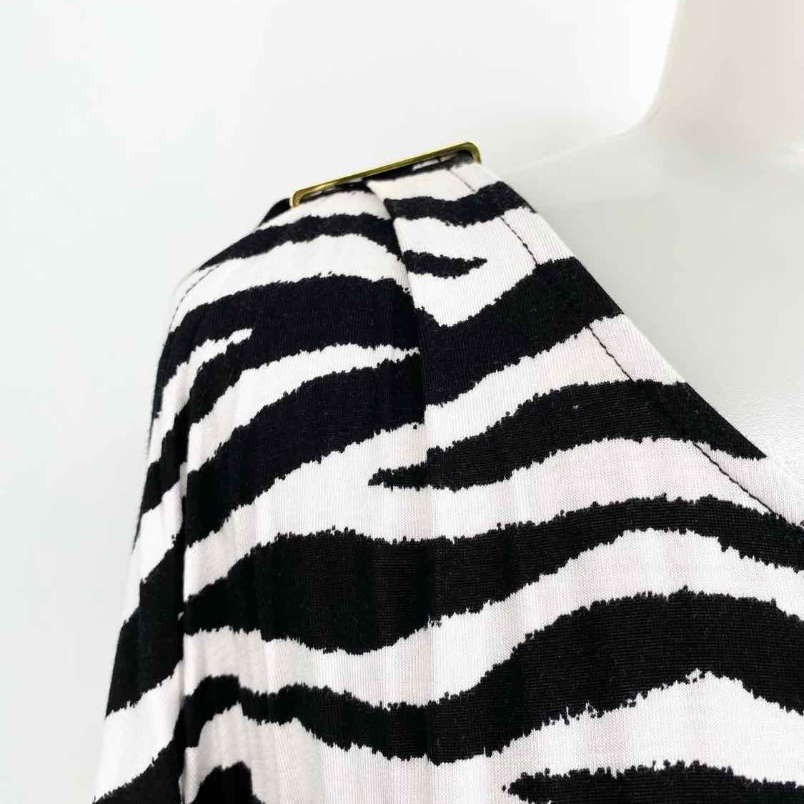 Michael Kors Women's black/white Open Shoulders Animal Print Short Sleeve Top