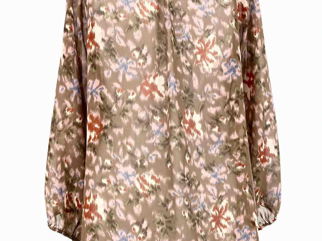 Patterson J. Kincaid Size S Tan/Green V-Neck Print Long Sleeve - Article Consignment