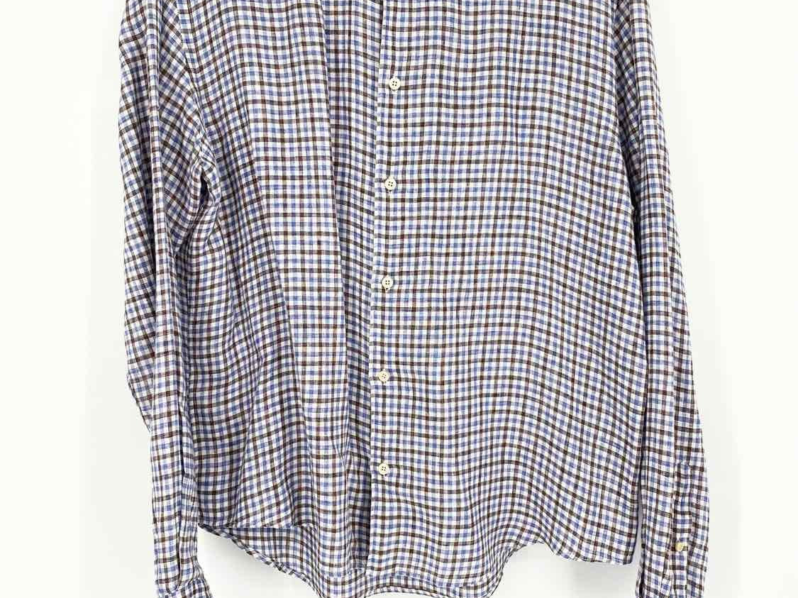 XACUS Men's Blue/Brown Gingham Size L Long Sleeve Shirt - Article Consignment