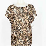 Charming Charlie Women's Tan/black High Low Sheer Animal Print Short Sleeve Top - Article Consignment