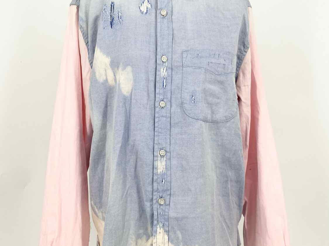 NSF Women's Blue/Pink Button Up Distressed Size M Long Sleeve - Article Consignment