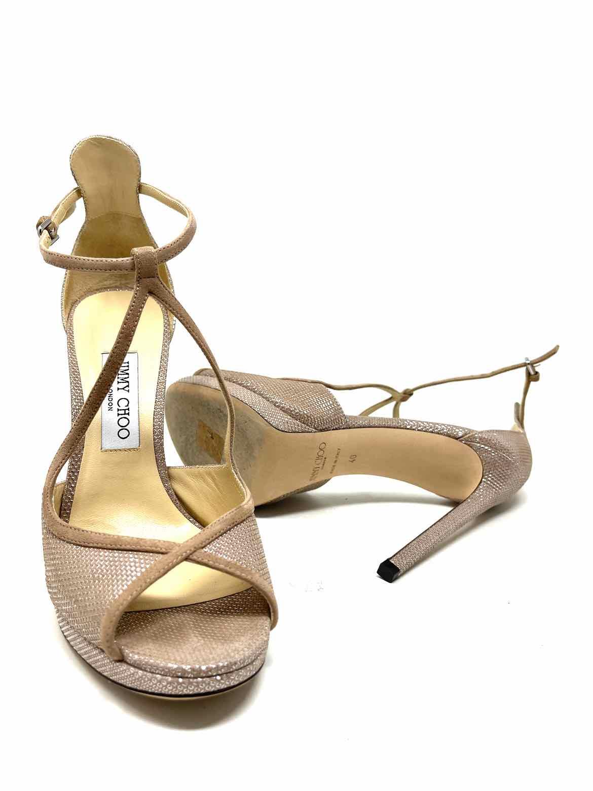 JIMMY CHOO Women's Taupe metalic Size 40/10 Stiletto Sandals - Article Consignment