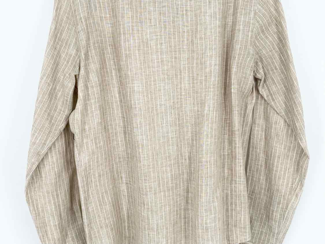 XACUS Men's Beige Pinstripe Size L Long Sleeve Shirt - Article Consignment