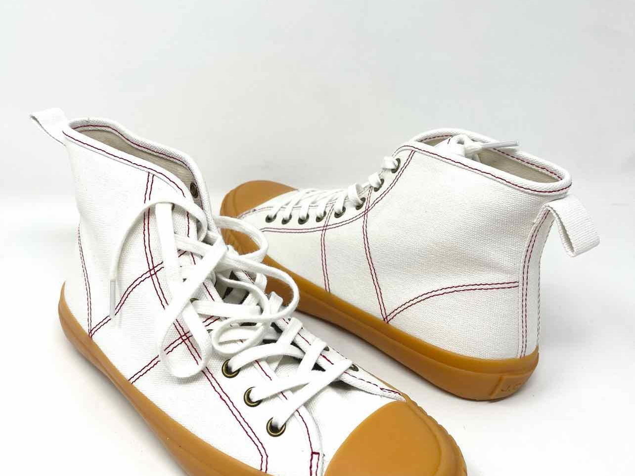 J Crew Women's white/tan Hi-top Canvas Rubber Stitched Size 8.5 Sneakers - Article Consignment