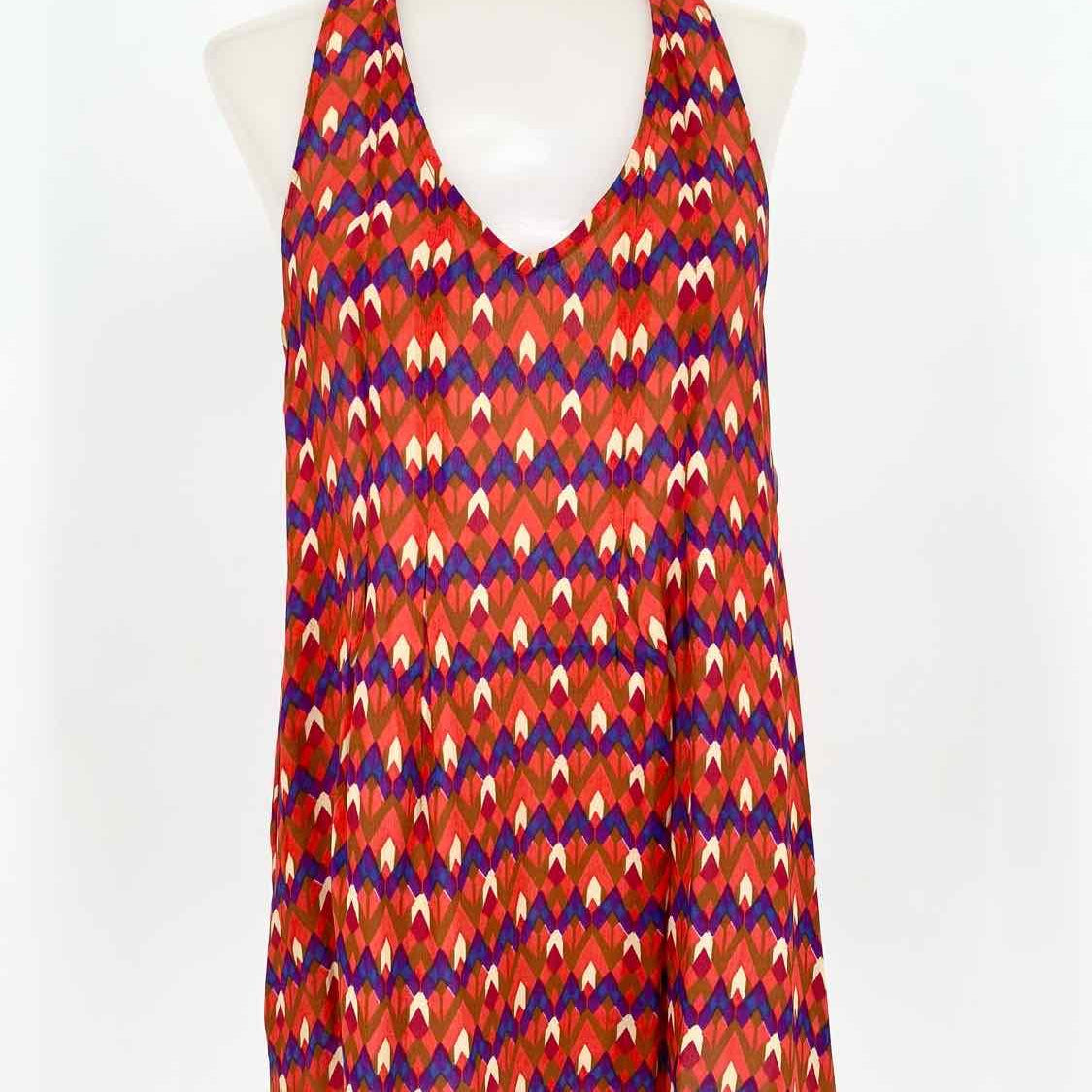 Lucky Brand Women's Red/White/Blue V-Neck Geometric 70's Size S Sleeveless - Article Consignment