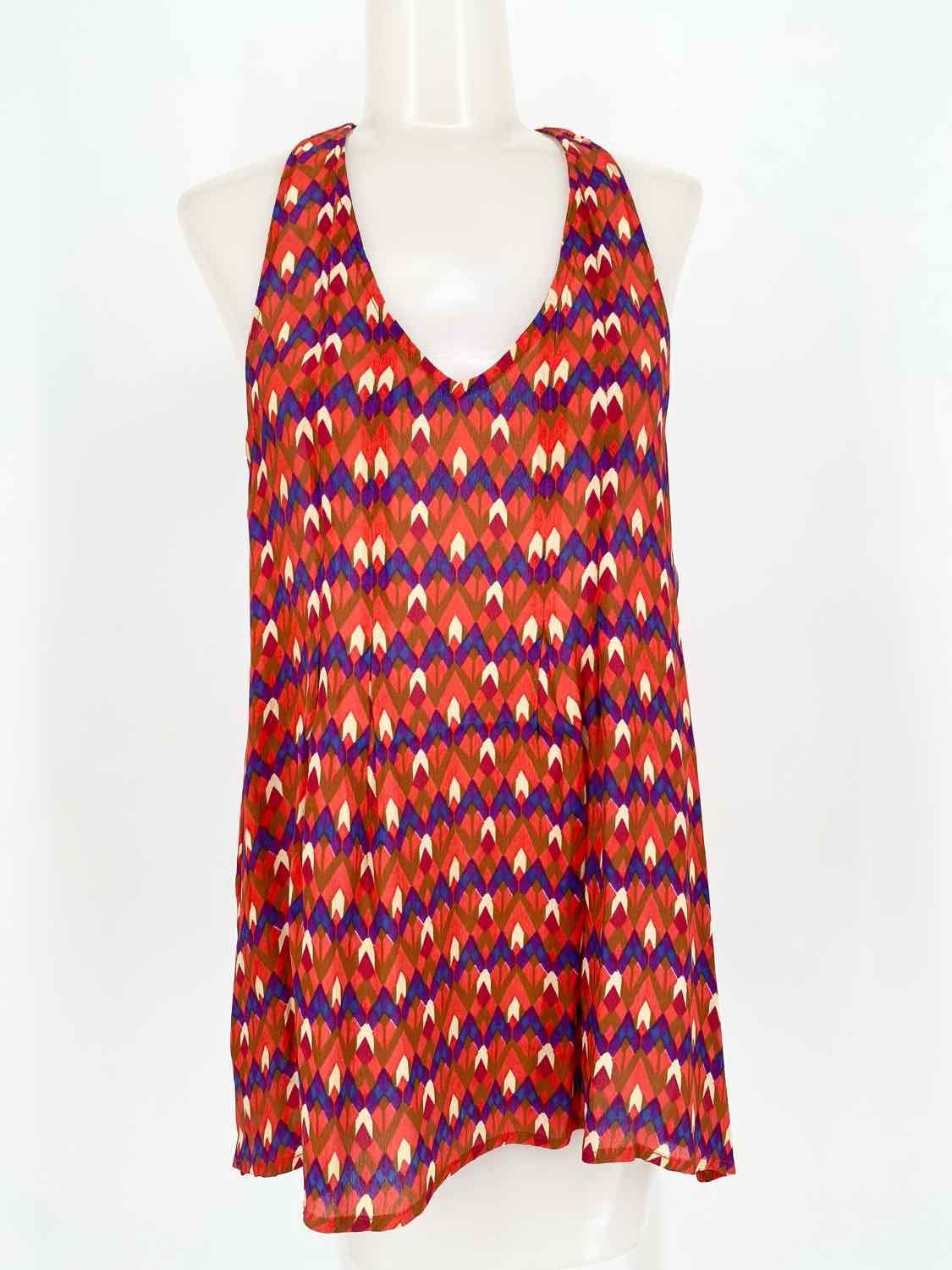 Lucky Brand Women's Red/White/Blue V-Neck Geometric 70's Size S Sleeveless - Article Consignment