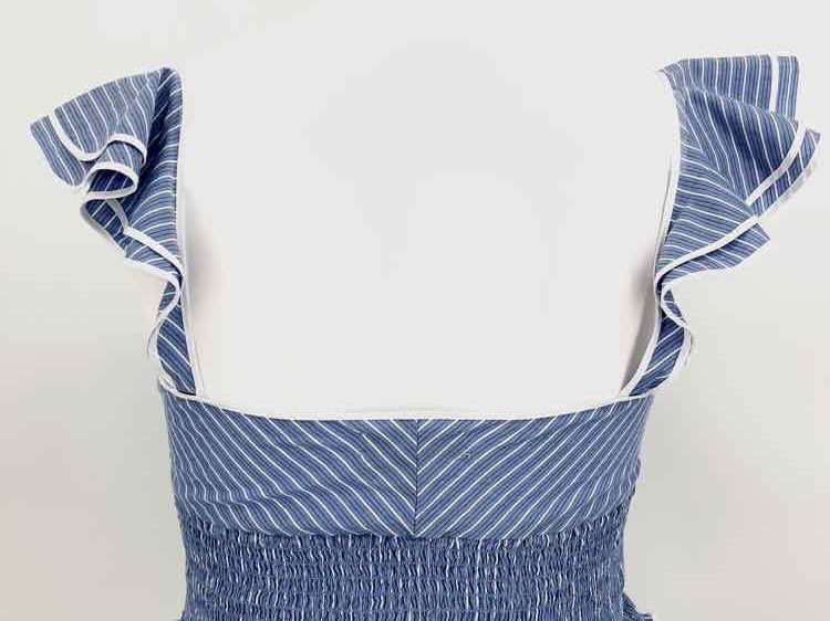 LIKELY Size L Blue/White Crop Cotton Stripe Sleeveless - Article Consignment