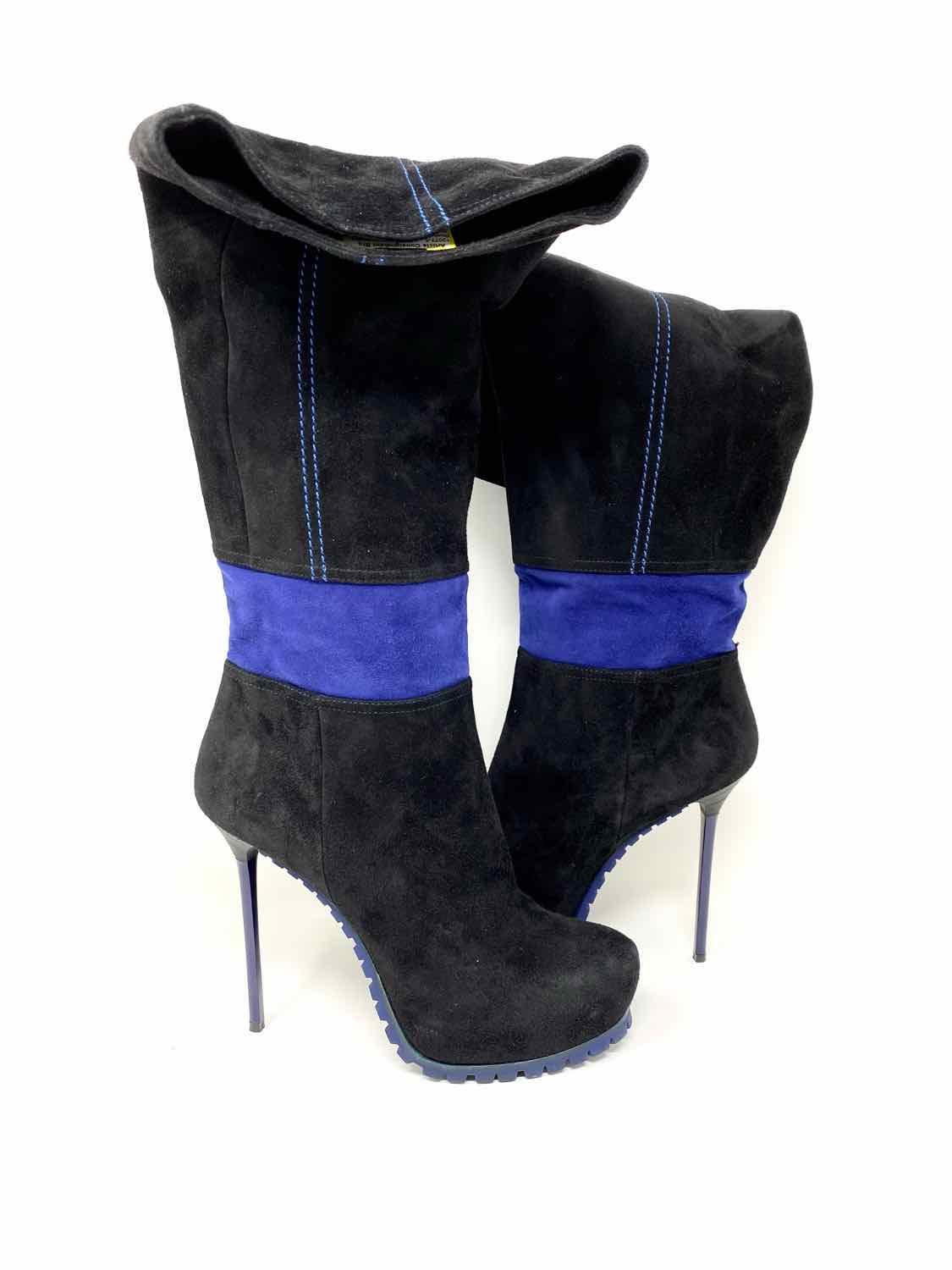 Chanel Black Shimmer Suede Knee High Boots | DBLTKE Luxury Consignment Boutique