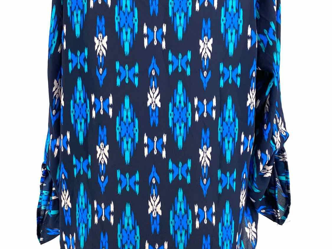 papermoon Size M Blue 3/4 Sleeve Polyester Aztec Short Sleeve Top - Article Consignment