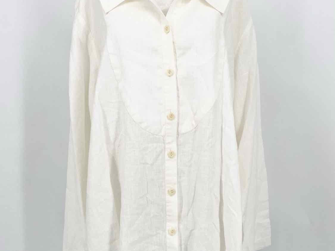 FLAX Women's White Linen Blouse Size 3X Long Sleeve - Article Consignment