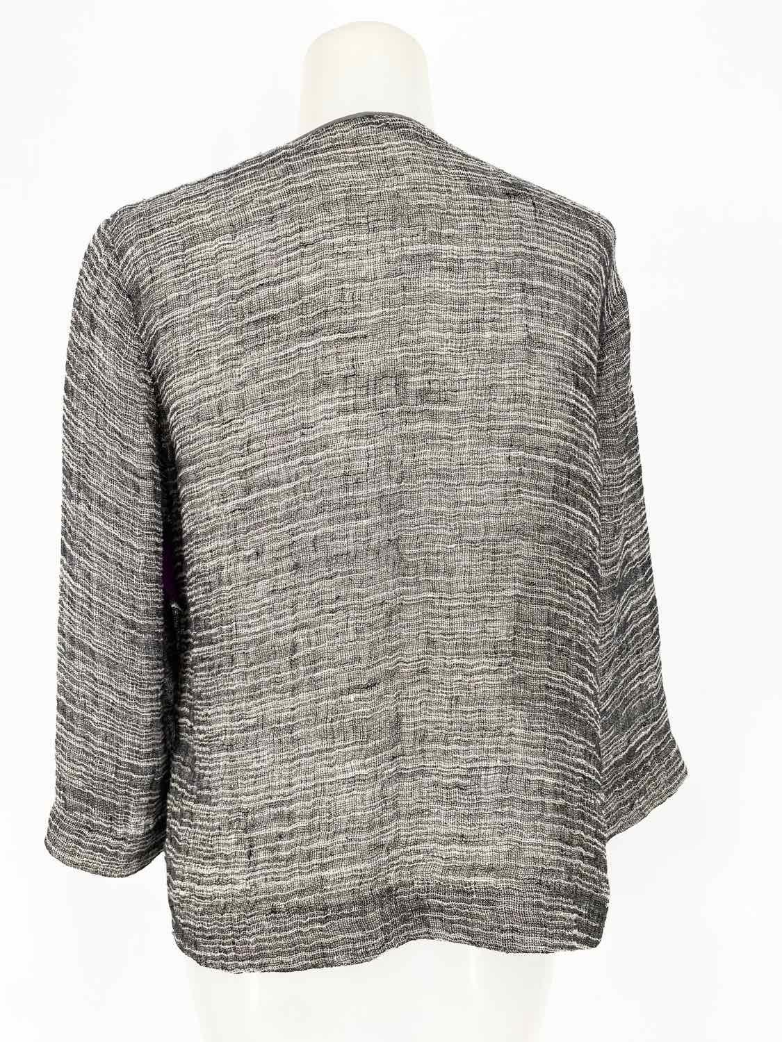 Eileen Fisher Women's Grey/White Open Front Business Casual Size PP Cardigan - Article Consignment