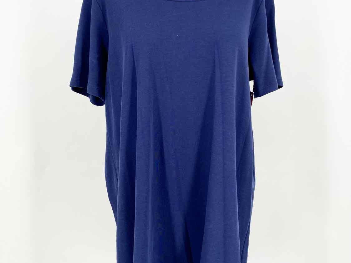 joan vass Women's Navy Scoop Neck Jersey T-Shirt Cotton Size L Short Sleeve Top - Article Consignment