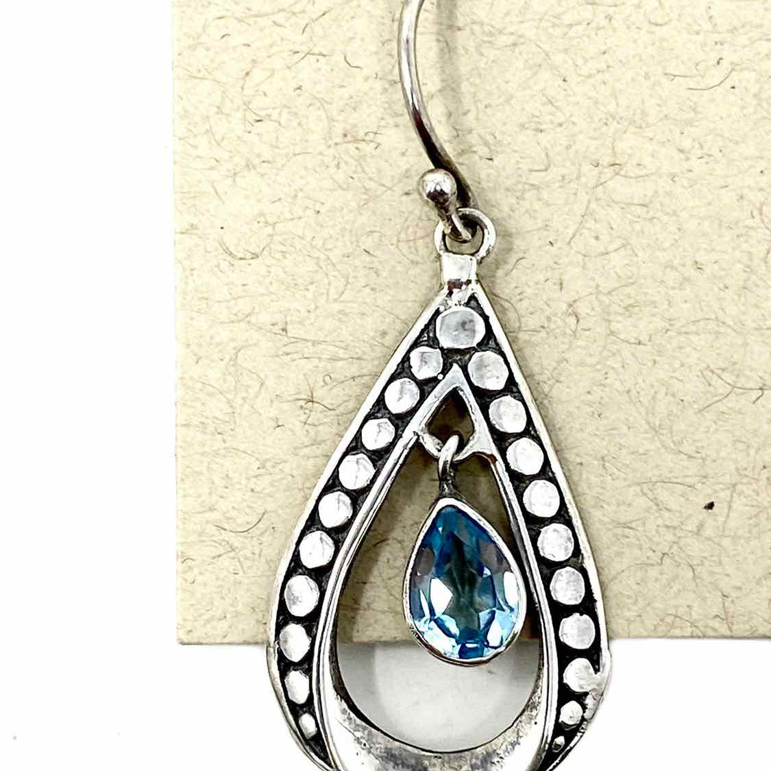 .925 Light Blue Dangle Topaz Earrings