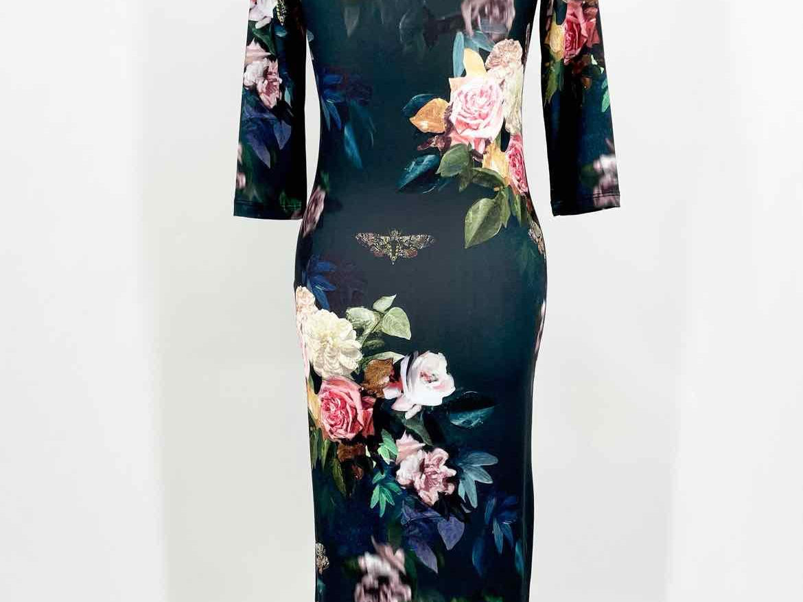 Topshop Size 2 Navy L/S Floral Dress - Article Consignment