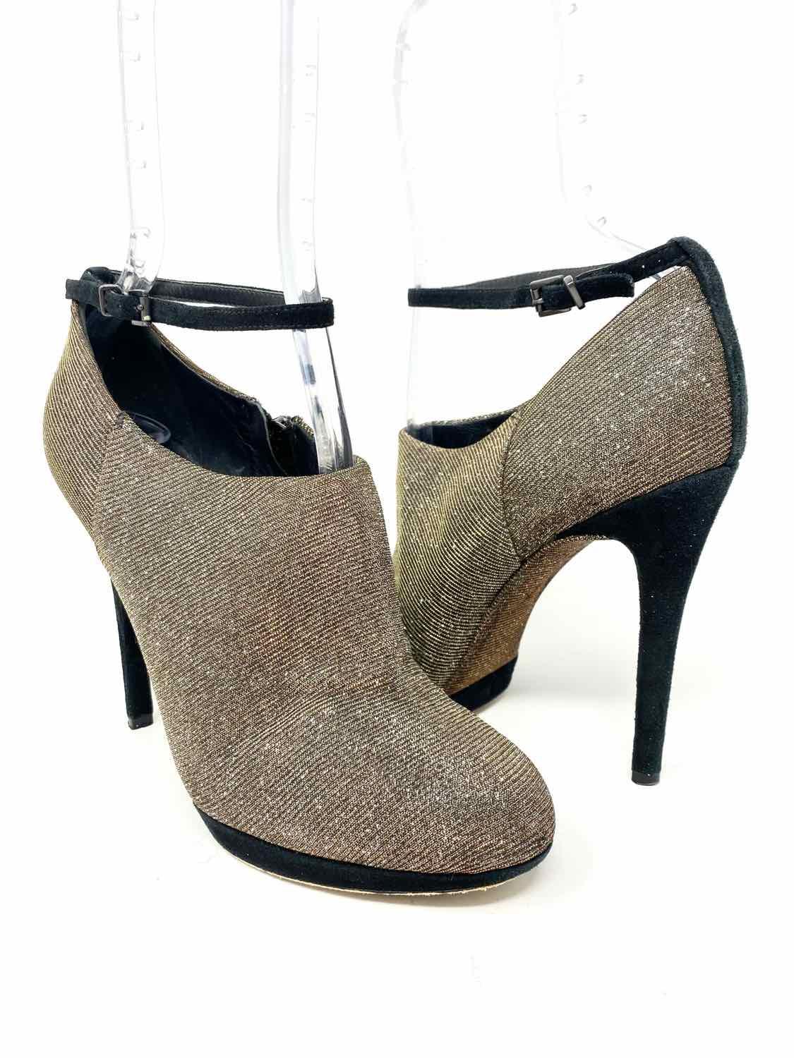 BRIAN ATWOOD Shoe Size 7.5 Gold/Black Ankle Bootie Shimmer Heels - Article Consignment