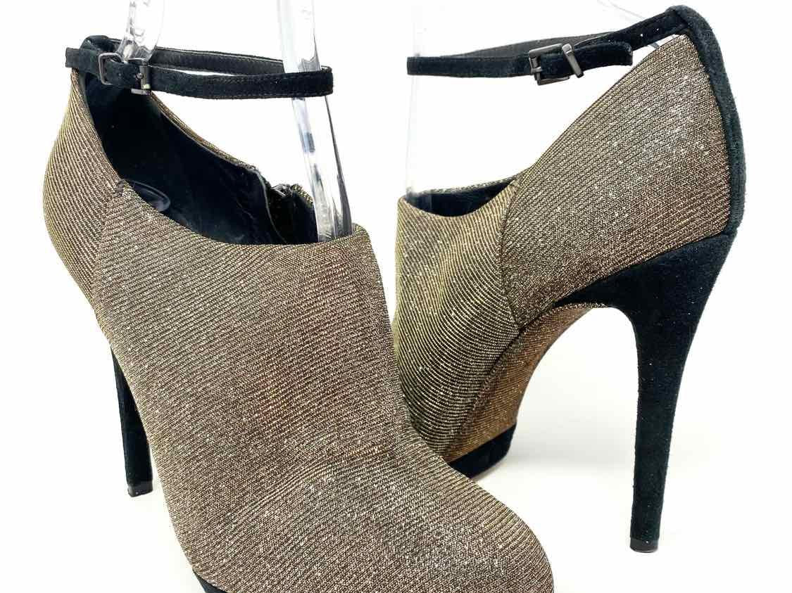 BRIAN ATWOOD Shoe Size 7.5 Gold/Black Ankle Bootie Shimmer Heels - Article Consignment
