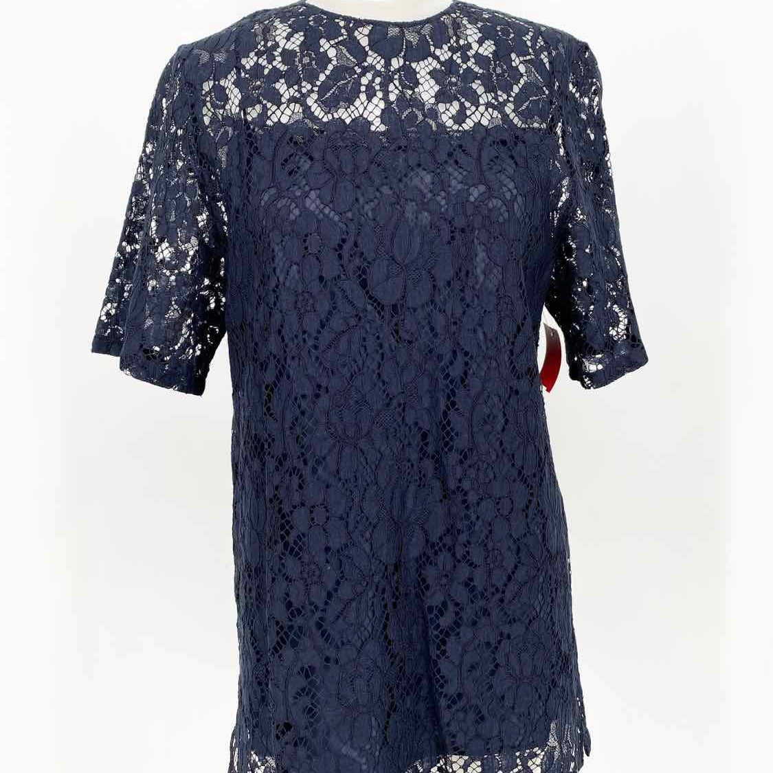 Prada Women's Navy Blouse Silk Blend Lace Italy Size 40/4 Short Sleeve Top - Article Consignment