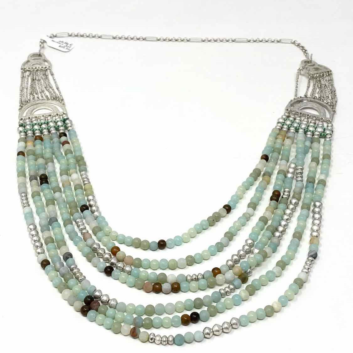 stella & dot Aqua/Silver Multi-strand Beaded Amazonite Necklace - Article Consignment