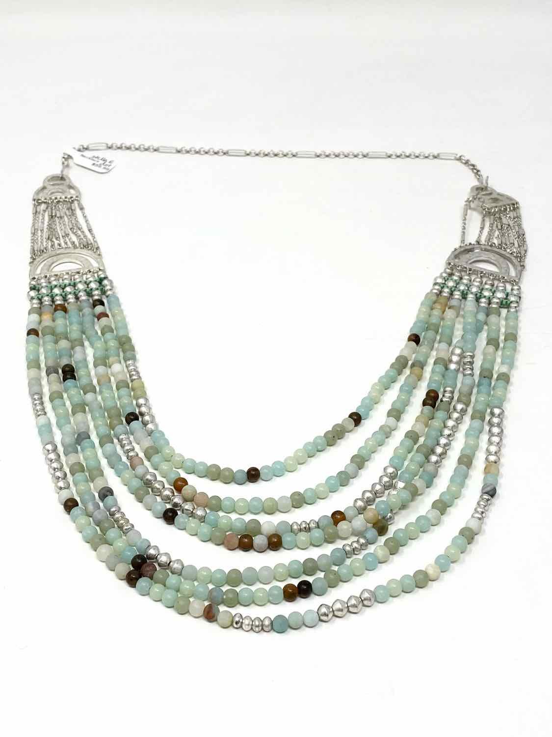 stella & dot Aqua/Silver Multi-strand Beaded Amazonite Necklace - Article Consignment