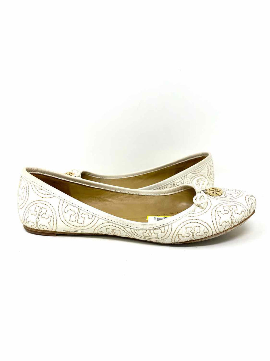  Tory Burch Women's Tan Multi Logo Ballet Flat Shoes | Flats