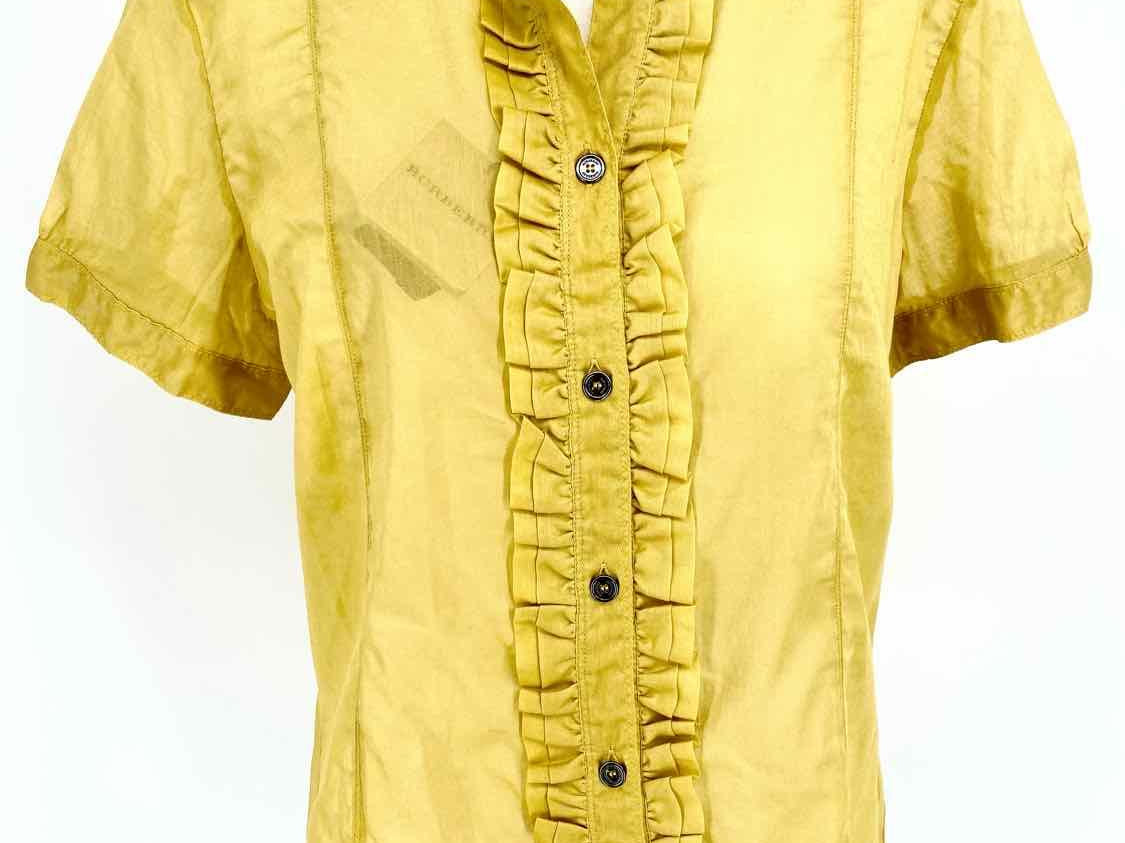 Burberry Size 8 Chartreuse Ruffled Short Sleeve Top - Article Consignment