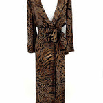 Ganni Women's Georgette Brown/Black Wrap Viscose Animal Print Maxi 36/4 Dress - Article Consignment