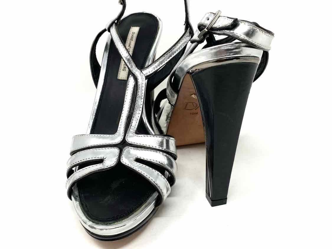 Diane Von Furstenberg Women's Silver Heeled Metallic Platform Size 10 Sandals - Article Consignment