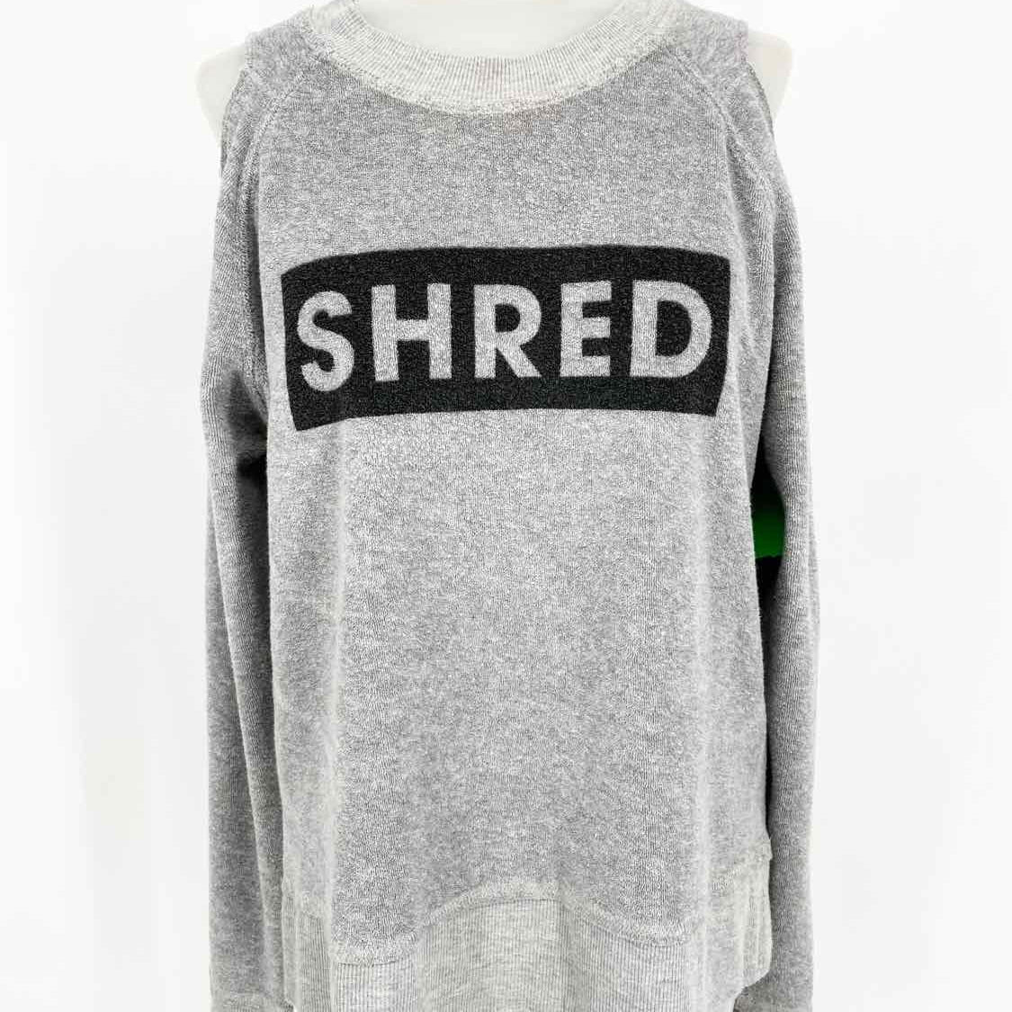 TYLER JACOBS Feel the Piece Women's Gray cold shoulder script XS/s Long Sleeve - Article Consignment