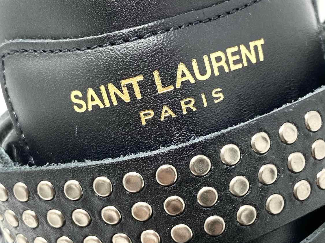 Saint Laurent Shoe Size 36.5 Black High-Top Studded Leather Sneakers - Article Consignment