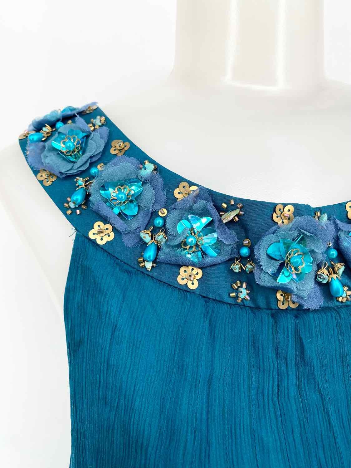 Rebecca Taylor Women's Teal Tank Silk Embellished Size M Sleeveless - Article Consignment