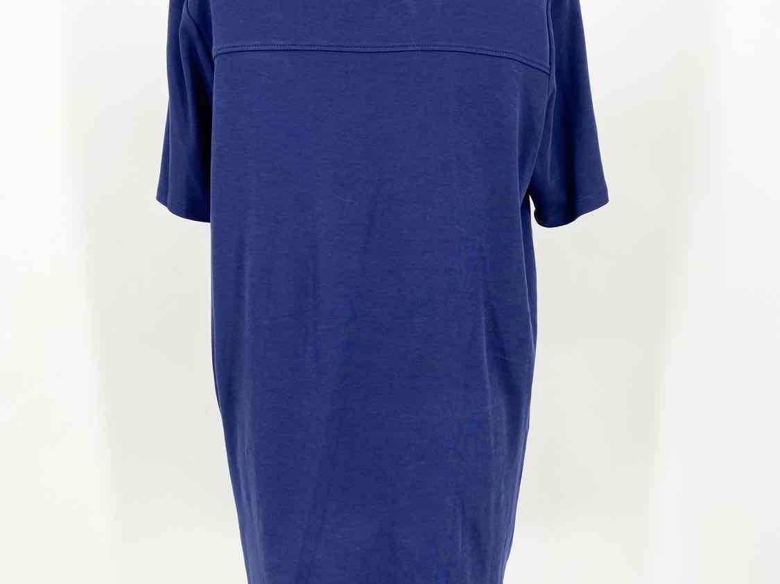 joan vass Women's Navy Scoop Neck Jersey T-Shirt Cotton Size L Short Sleeve Top - Article Consignment