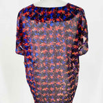 Cabi Women's Purple Print Cap Sleeve Abstract Size S Short Sleeve Top - Article Consignment