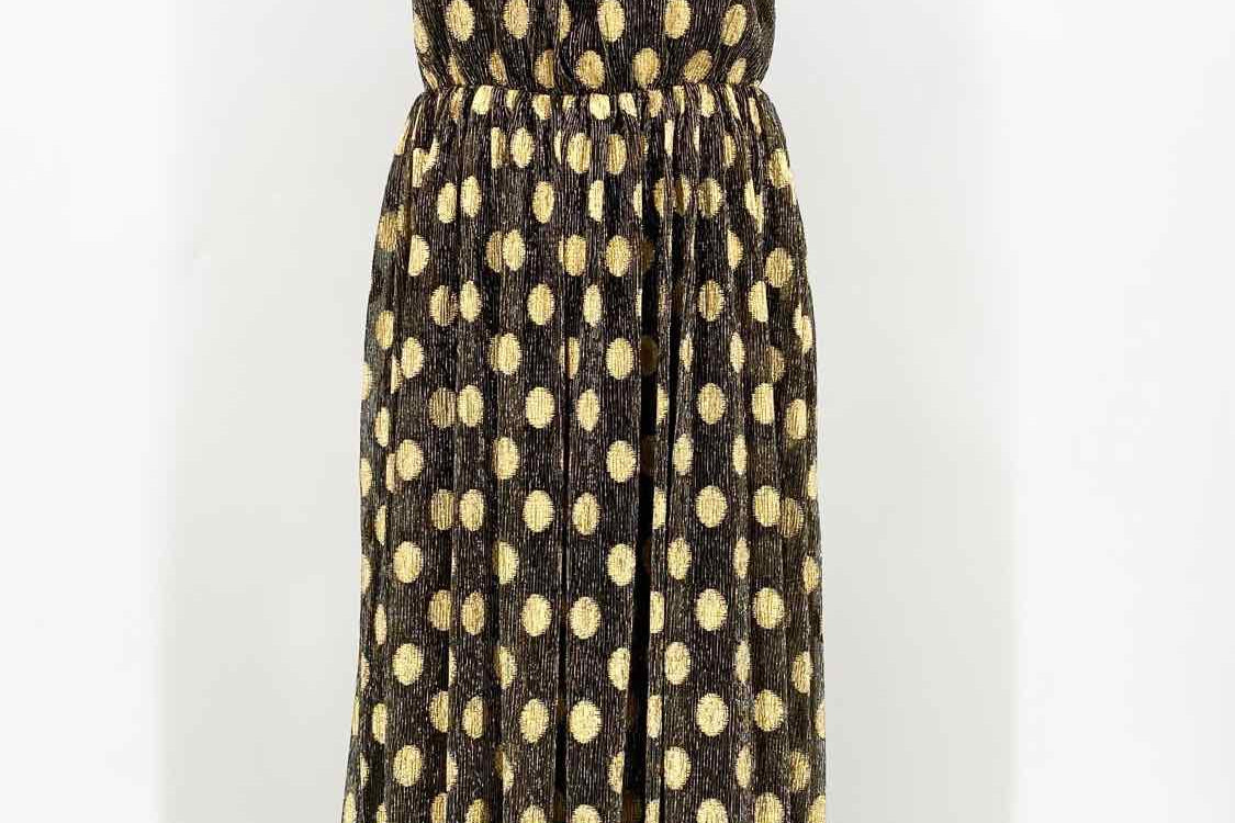Sunday in Brooklyn Women's Gold Maxi Metallic Polka Dot Holiday Size S Dress - Article Consignment