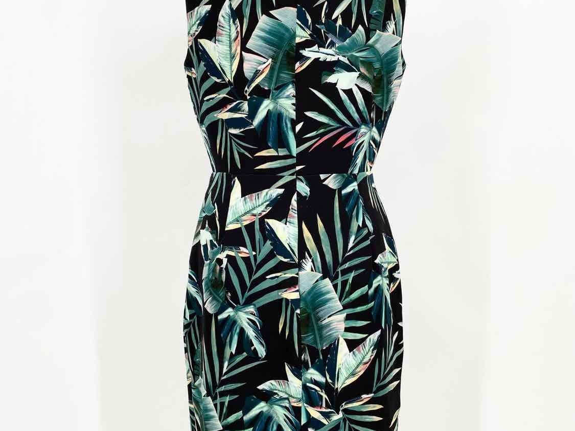 BLACK HALO Women's Black/Green V-Neck Tropical Date Night Size 6 Dress - Article Consignment