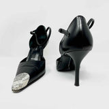 ST. JOHN Shoe Size 8.5 Black/Cream Pointed Leather Snake Pumps - Article Consignment