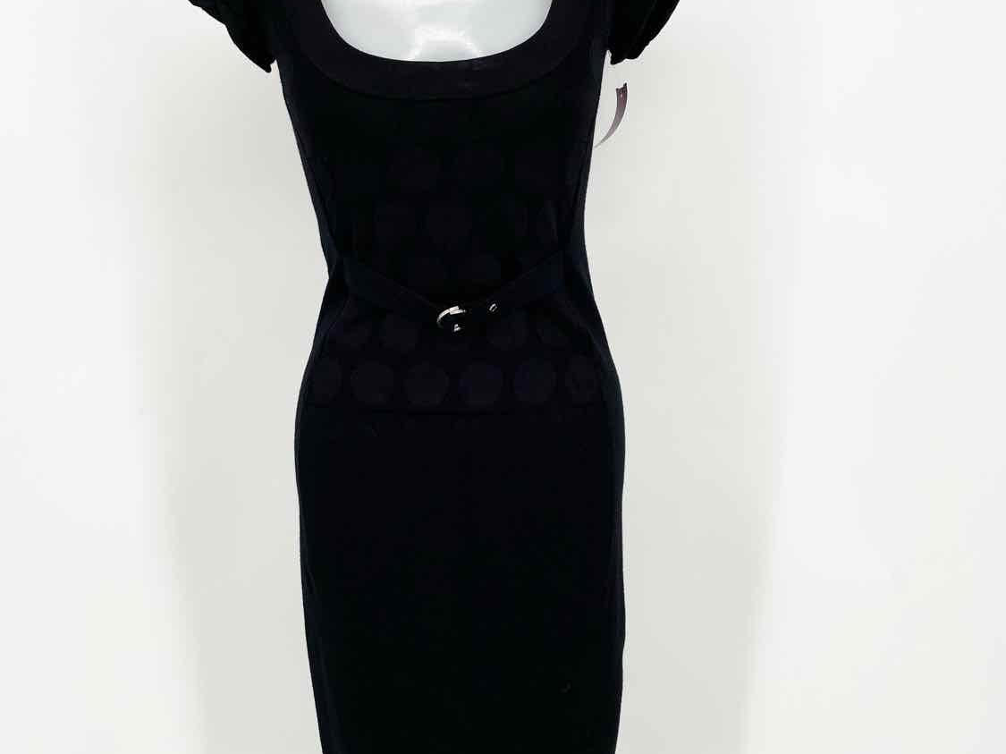 KAREN MILLEN Women's Black Cap Sleeve Stretch Knit Polka Dot Size 2 Dress - Article Consignment