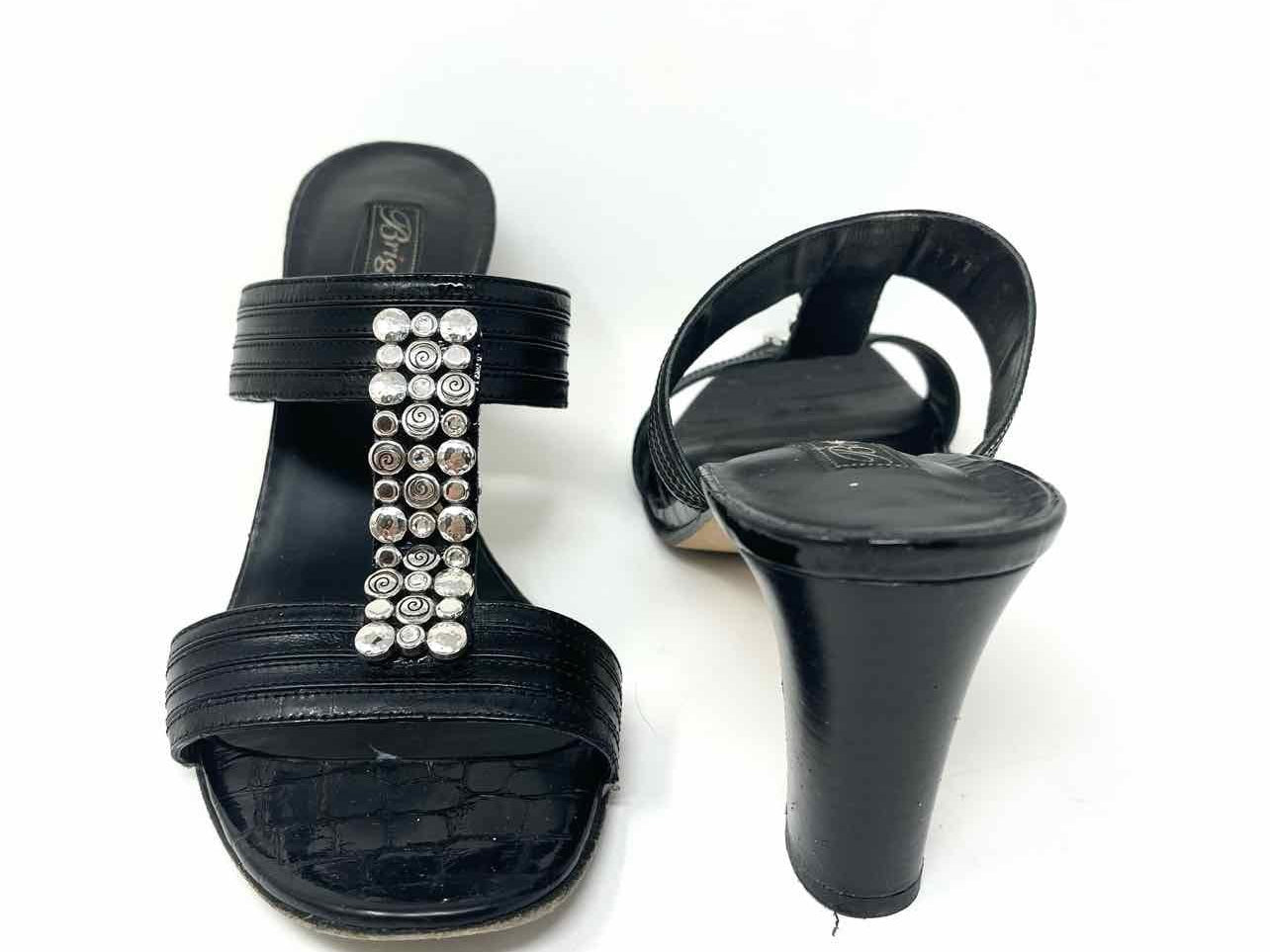 Brighton Women's Black/Silver Slide Leather Embellished Size 9 Sandals - Article Consignment