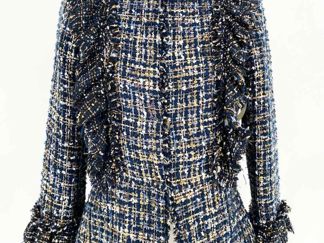 Chanel Light & Navy Blue Cotton 2019 19B Houndstooth Tweed Jacket 38 S