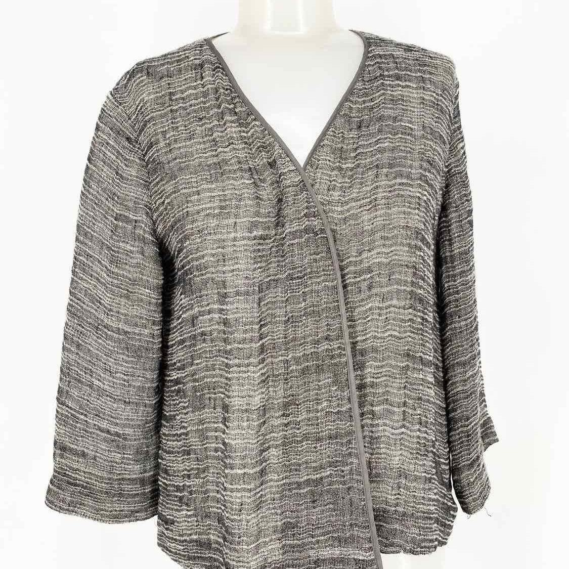 Eileen Fisher Women's Grey/White Open Front Business Casual Size PP Cardigan - Article Consignment