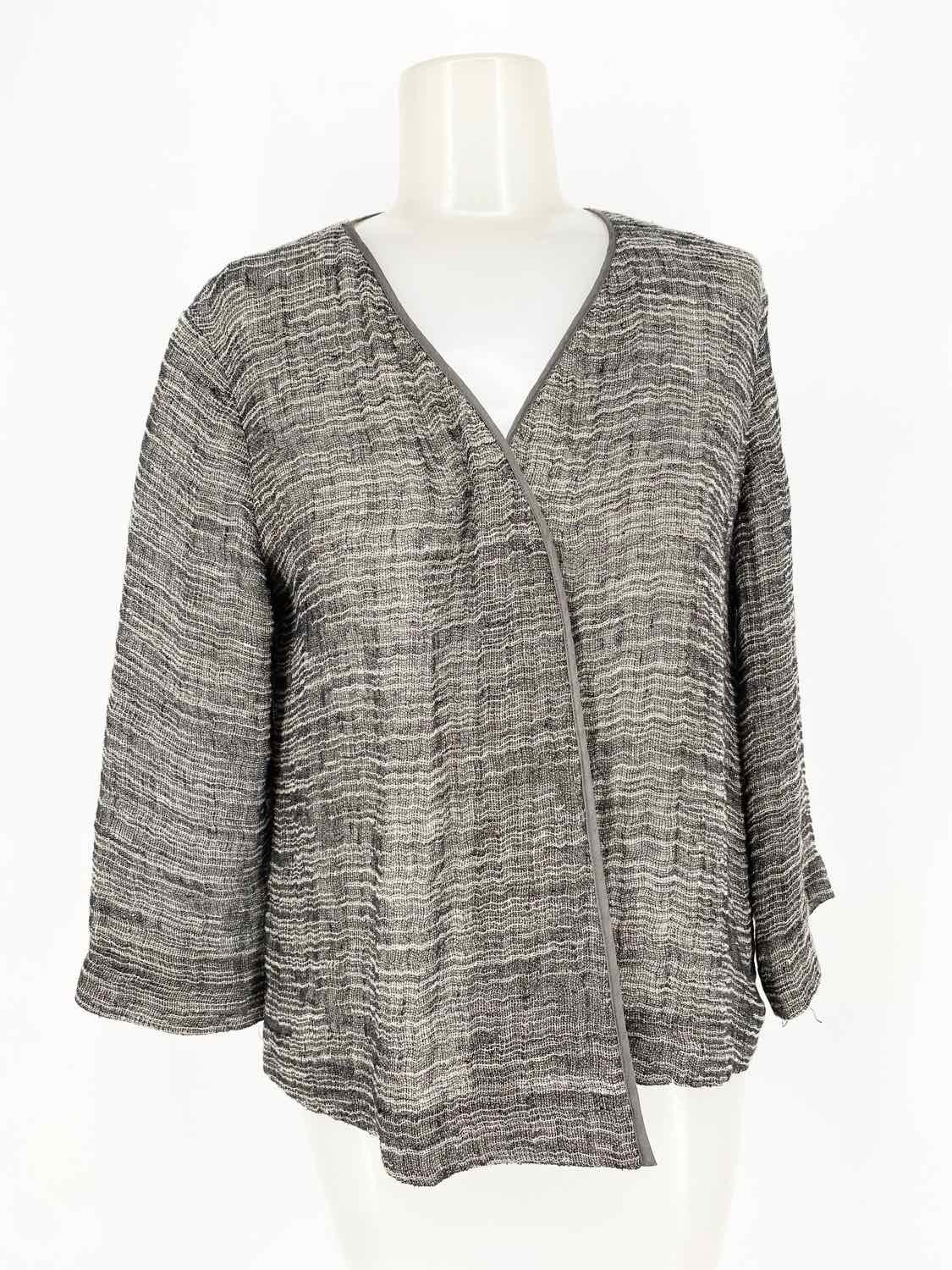 Eileen Fisher Women's Grey/White Open Front Business Casual Size PP Cardigan - Article Consignment