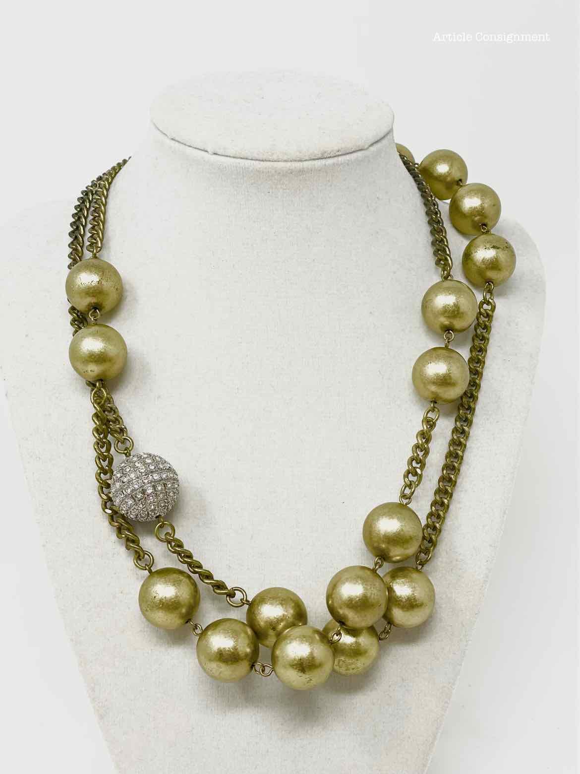 R.J. Graziano Brass Ball Rhinestone Necklace - Article Consignment