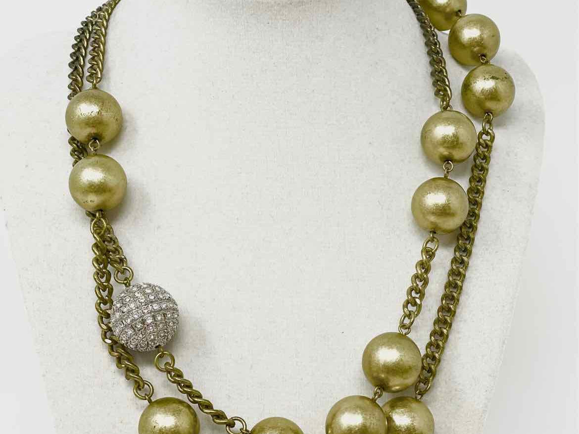 R.J. Graziano Brass Ball Rhinestone Necklace - Article Consignment
