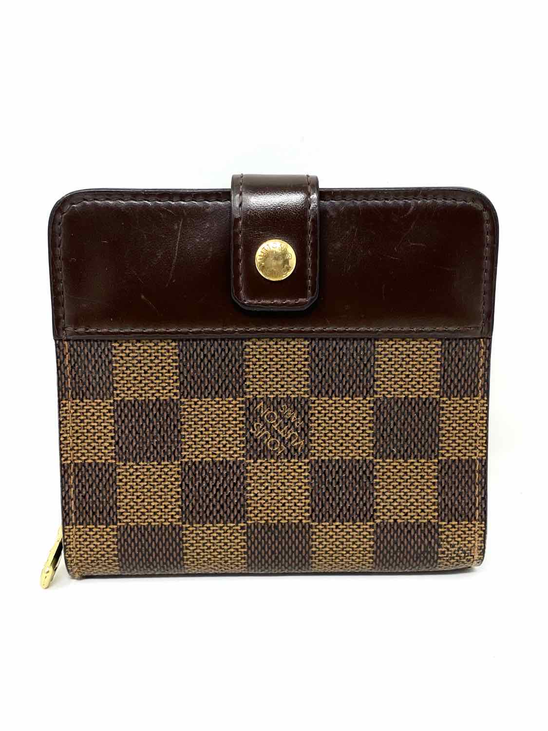 Louis Vuitton Brown Damier Ebene Coated Canvas and Calfskin Leather Zip  Wallet For Sale at 1stDibs