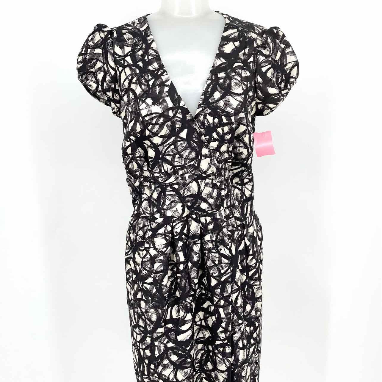 tocca Women's Black/Cream Cap Sleeve Silk Abstract Size 4 Dress - Article Consignment
