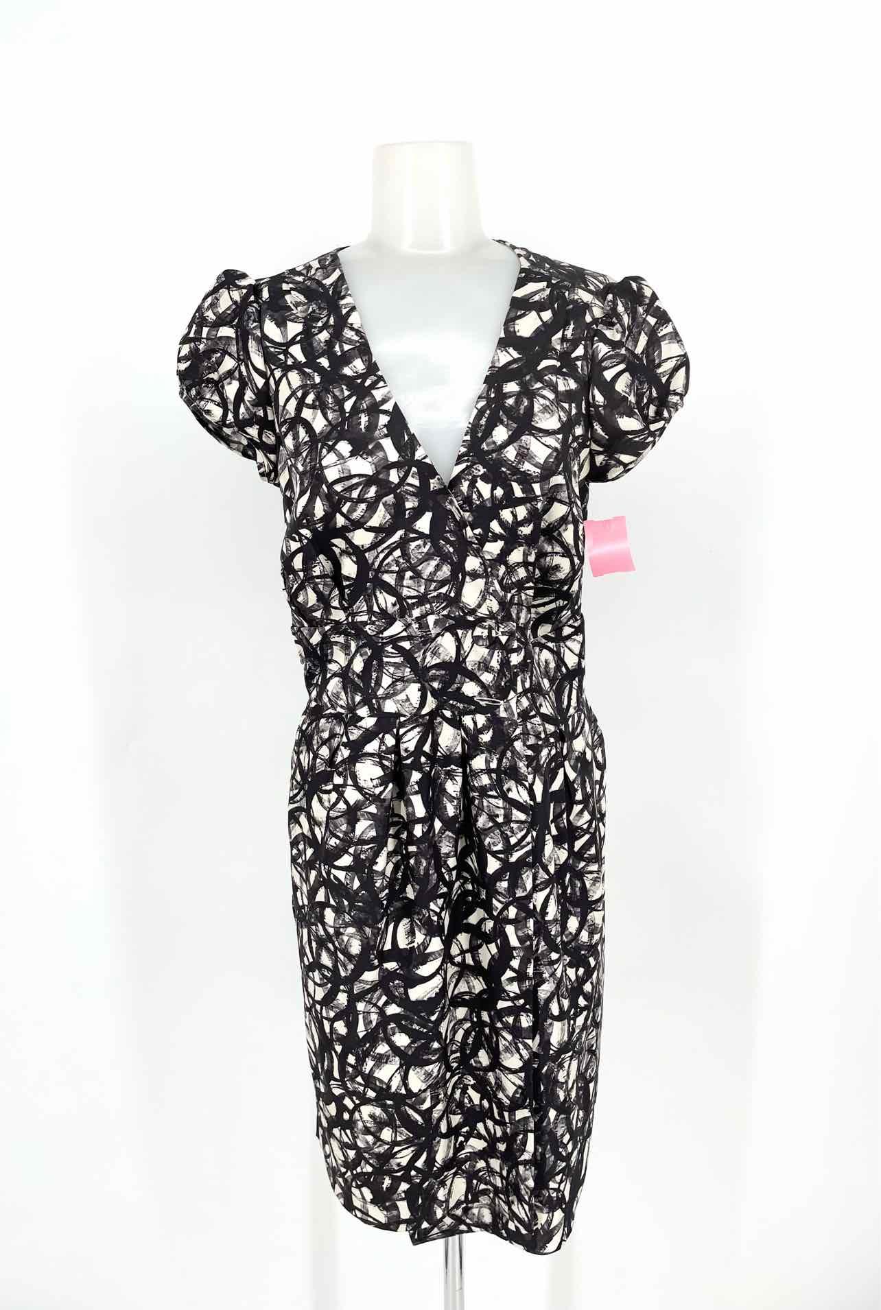 tocca Women's Black/Cream Cap Sleeve Silk Abstract Size 4 Dress - Article Consignment