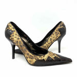 Donald J Pliner Women's Yellow/Brown Pointed Leather Animal Print Size 10 Pumps - Article Consignment