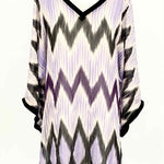 CALYPSO Women's Purple Silk Sheer Chevron Beach Ready Long Sleeve - Article Consignment
