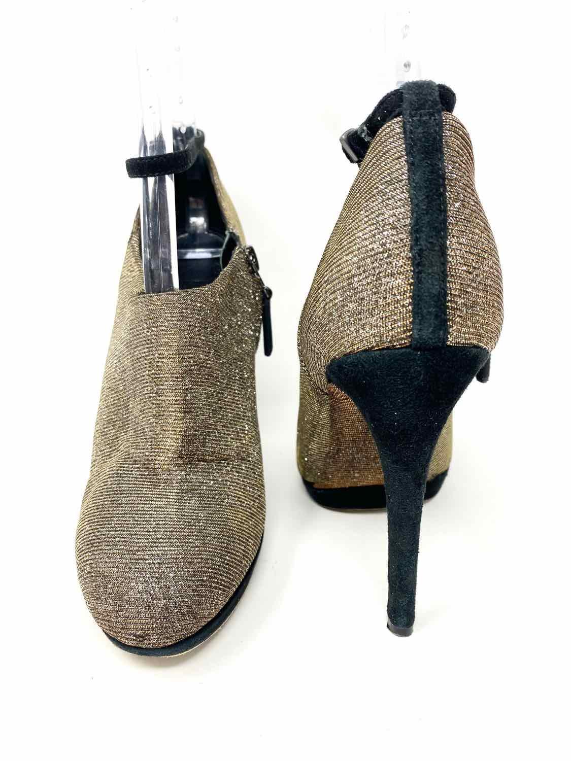 BRIAN ATWOOD Shoe Size 7.5 Gold/Black Ankle Bootie Shimmer Heels - Article Consignment