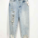 We The Free Women's Light Blue Straight Denim Distressed High Rise Jeans - Article Consignment