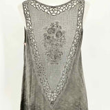 Women's Gray Tank Jersey Crochet Boho Chic USA Size S Sleeveless - Article Consignment